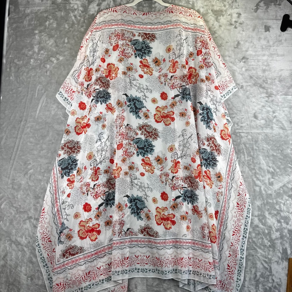 Unbranded Floral Kimono Cover Up Women One Size White Multicolor Draped (1685) - Picture 5 of 8